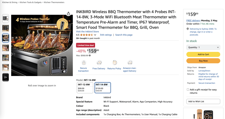 Amazon: INKBIRD Wireless BBQ Thermometer – 48% off, now $159
